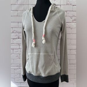Miss Chievous  Striped Gray and White Women's Pull Over Hoodie Size Small Casual